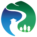 Warm Springs Watershed Logo. It shows water on the left side with an icon of a shelter, and a greenway with trees on the right side.